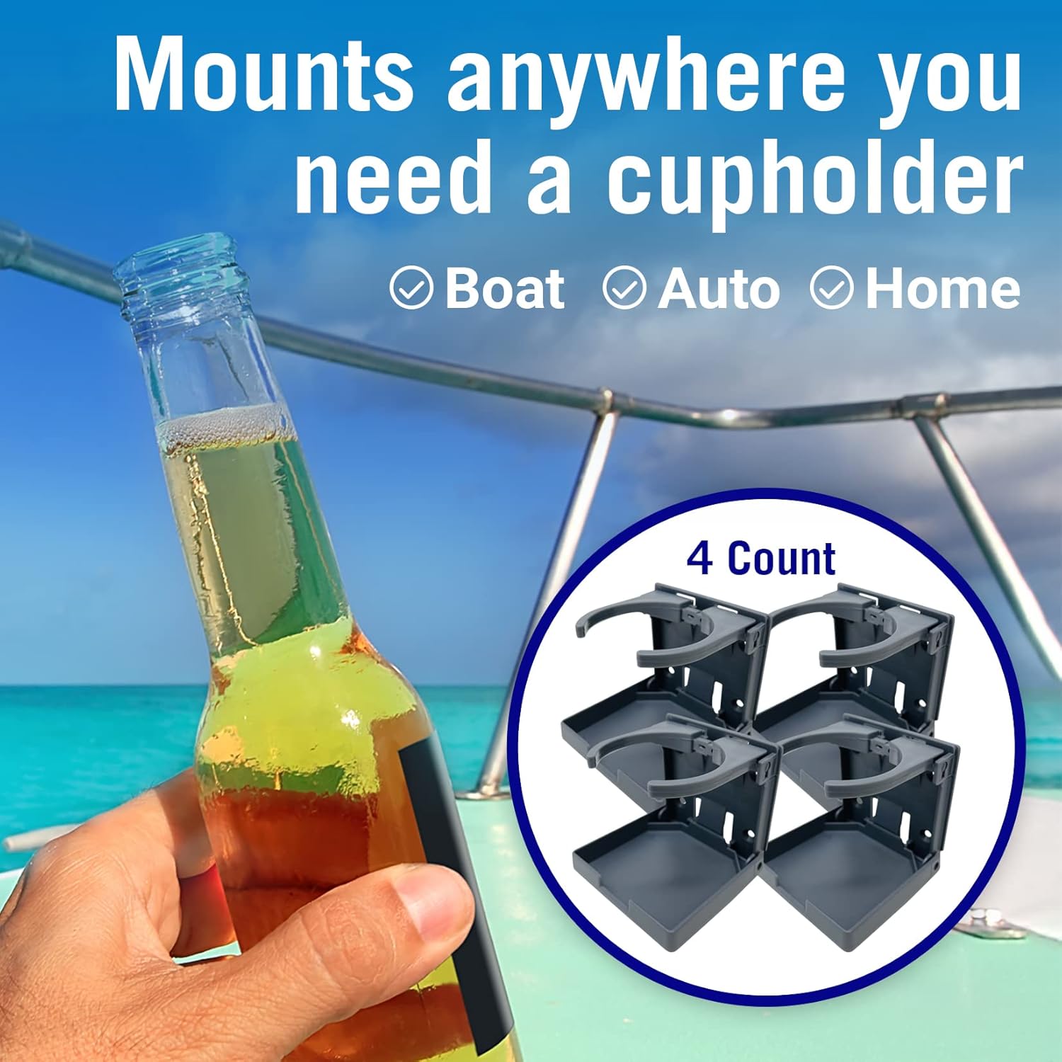 Boat Cup Holder, Set of 4 Folding Drink Holders, Wall Mountable for Boat, RV, and Motorhome, Marine Grade, Gray Color - Image 6