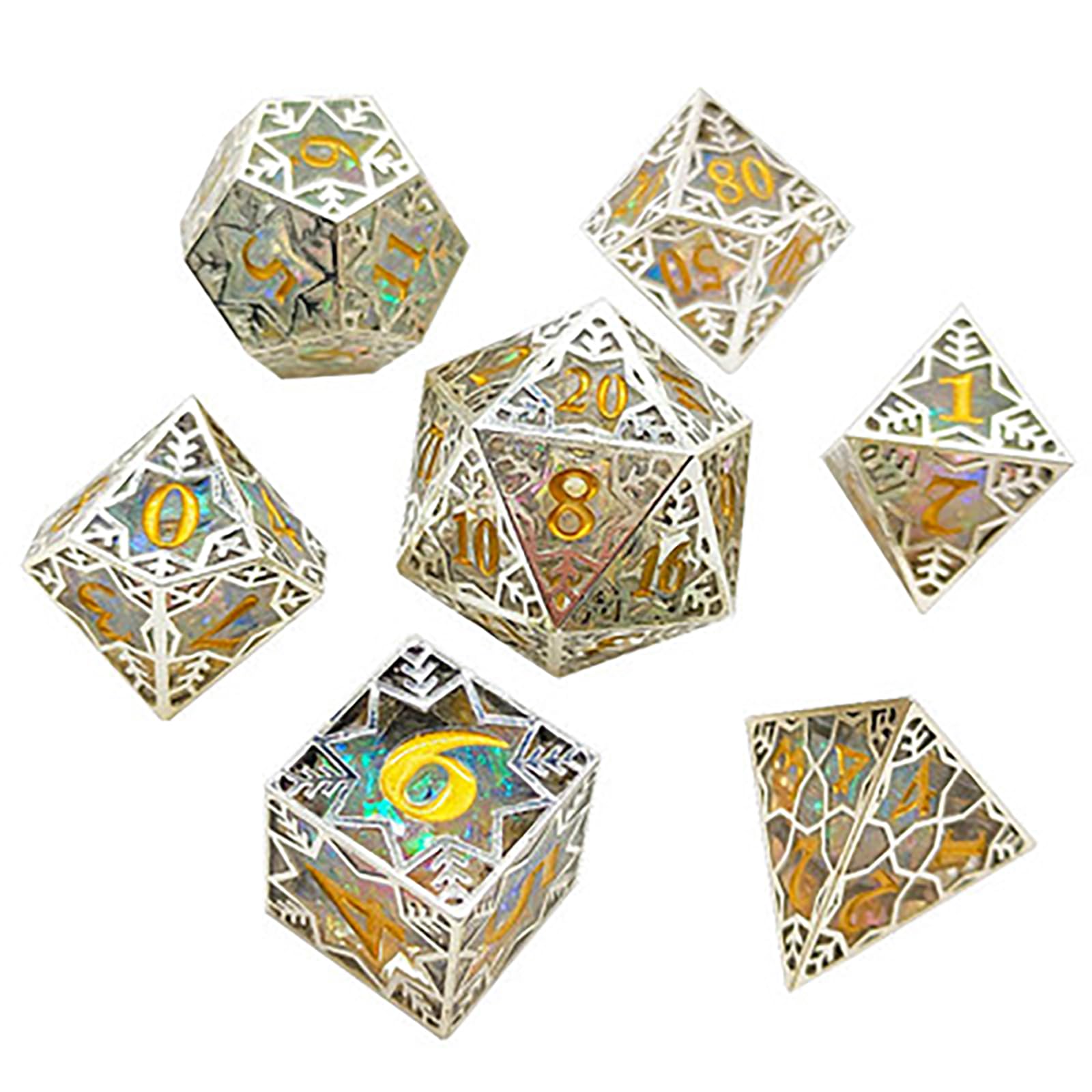 Set di dadi 7 in 1 in metallo poliedrici per giochi di ruolo per dungeons and drons, DM Players