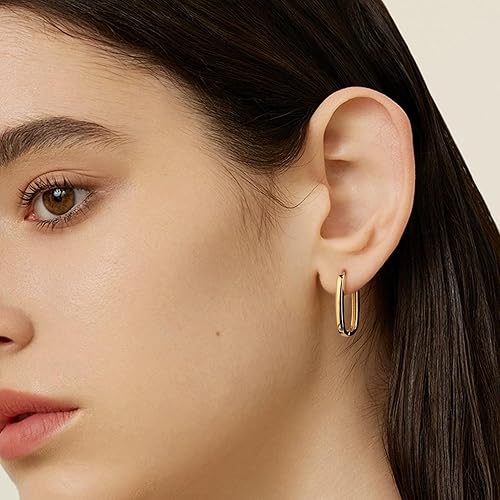 Miniatura 4 de Sterling Silver Rectangle Hoop Earrings for Women Silver Geometric Rectangle Hypoallergenic Earrings Square Hoops Earring