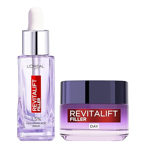 L'Oréal Paris Revitalift Hyaluronic Acid Serum & Anti-Ageing Anti-Wrinkle Replumping Day Cream Duo, 1.5% Pure Concentrated Micro-Epidermic Hyaluronic Acid, Non-Greasy Texture, For Fine Lines - Face Serum + Day Cream