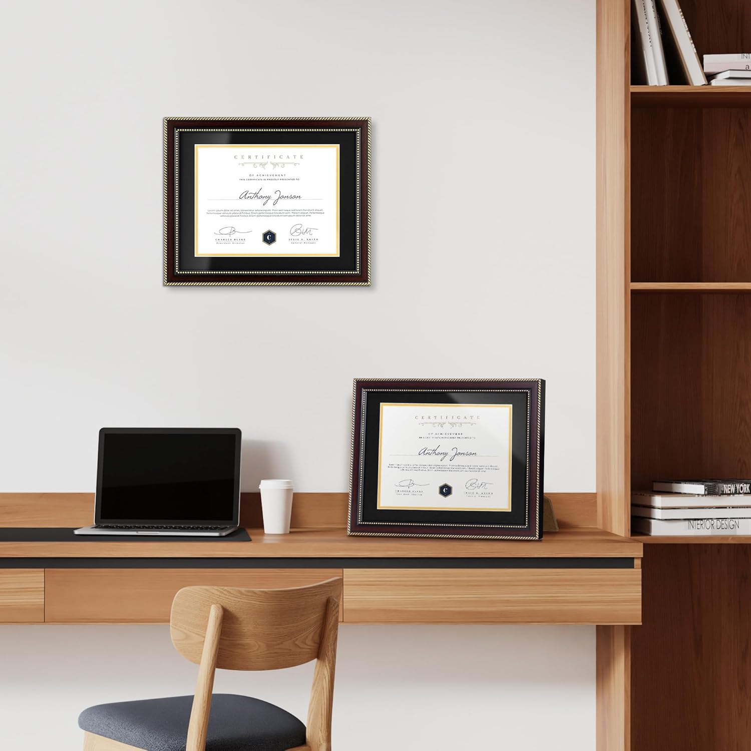 8.5x11 Diploma Frame 2Pack with Black over Gold Mat or Full Display 11x14 Document Certificate Frame for Diploma Degree with HD Tempered Glass Graduation Picture Frame, Mahogany