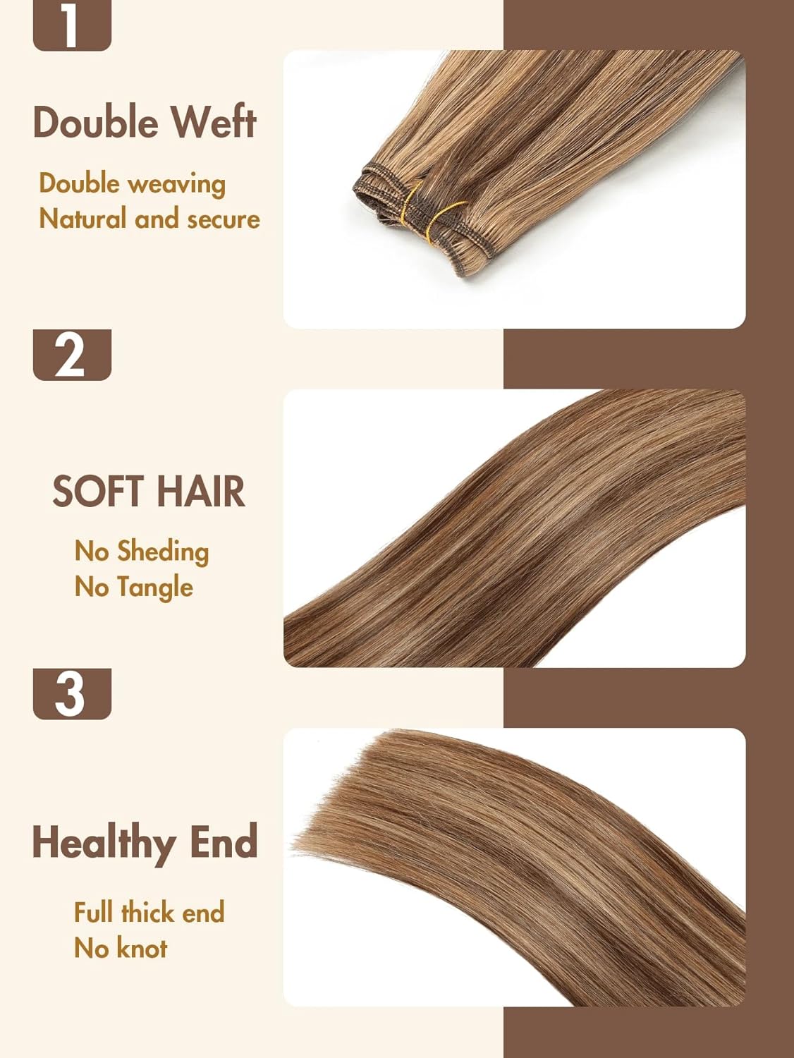 Weft Hair Extensions Human Hair Silky Straight Brown Highlight Honey 14 Inch Sew in Hair Bundles 50g