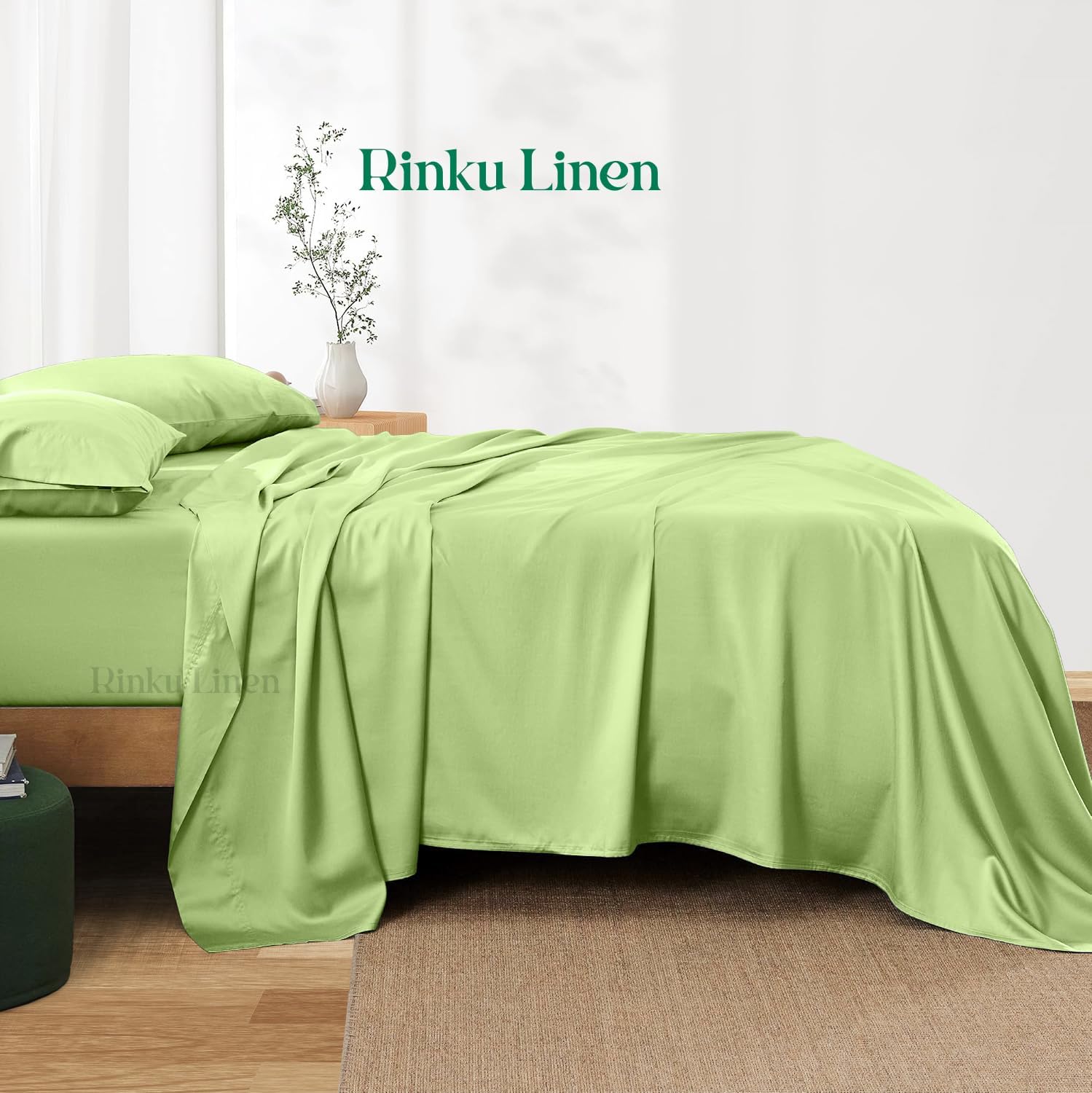 Genuine 600 Thread Count Egyptian Quality Cotton 6-Pieces Sheet Set Fit Mattress Up to 9-12" Deep Pocket Queen, Sage Green Solid