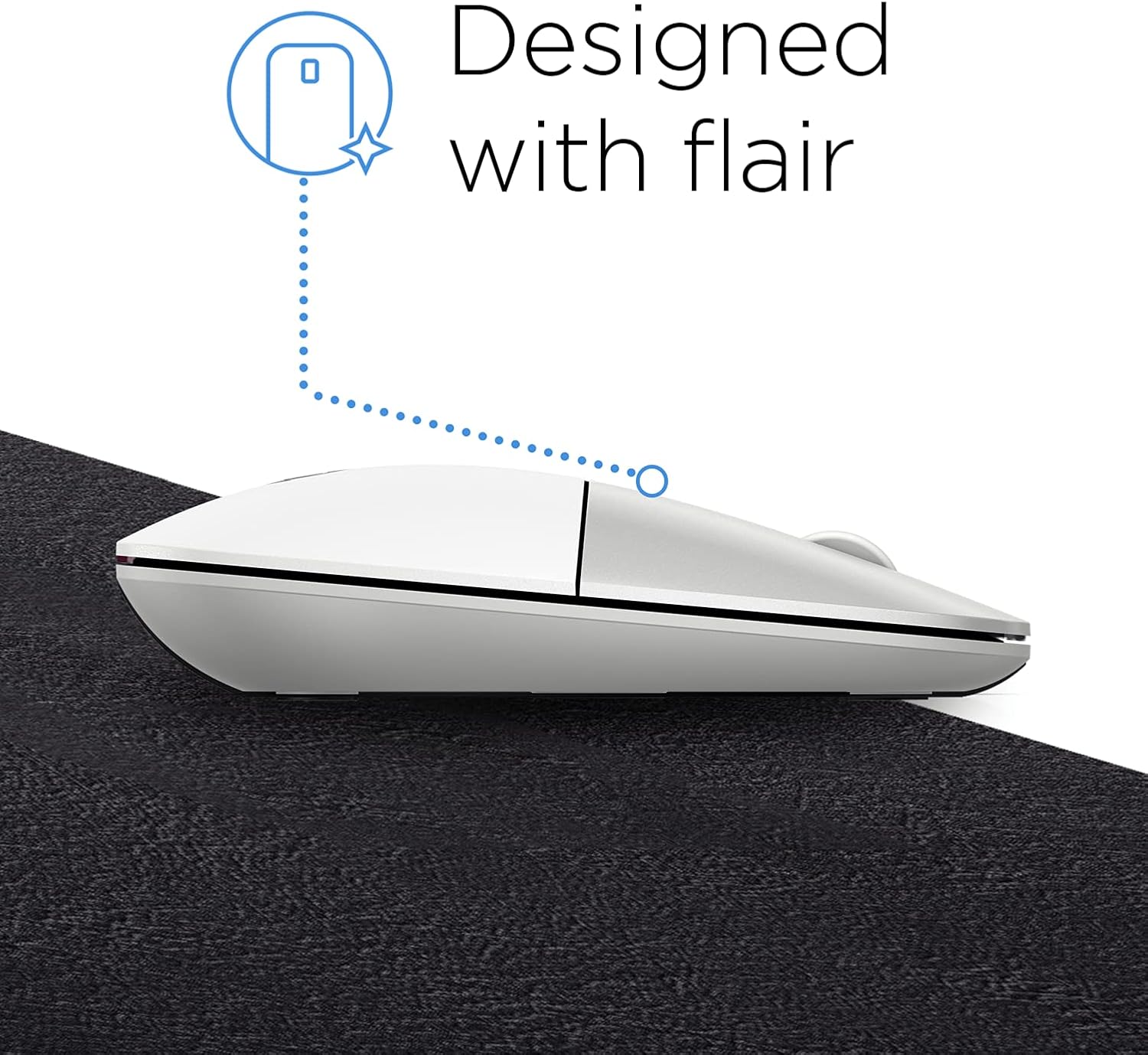 HP Z3700 White 2.4 GHz USB Slim Wireless Mouse with Blue LED1200 DPI Optical Sensor, Up to 16 Months Battery Life