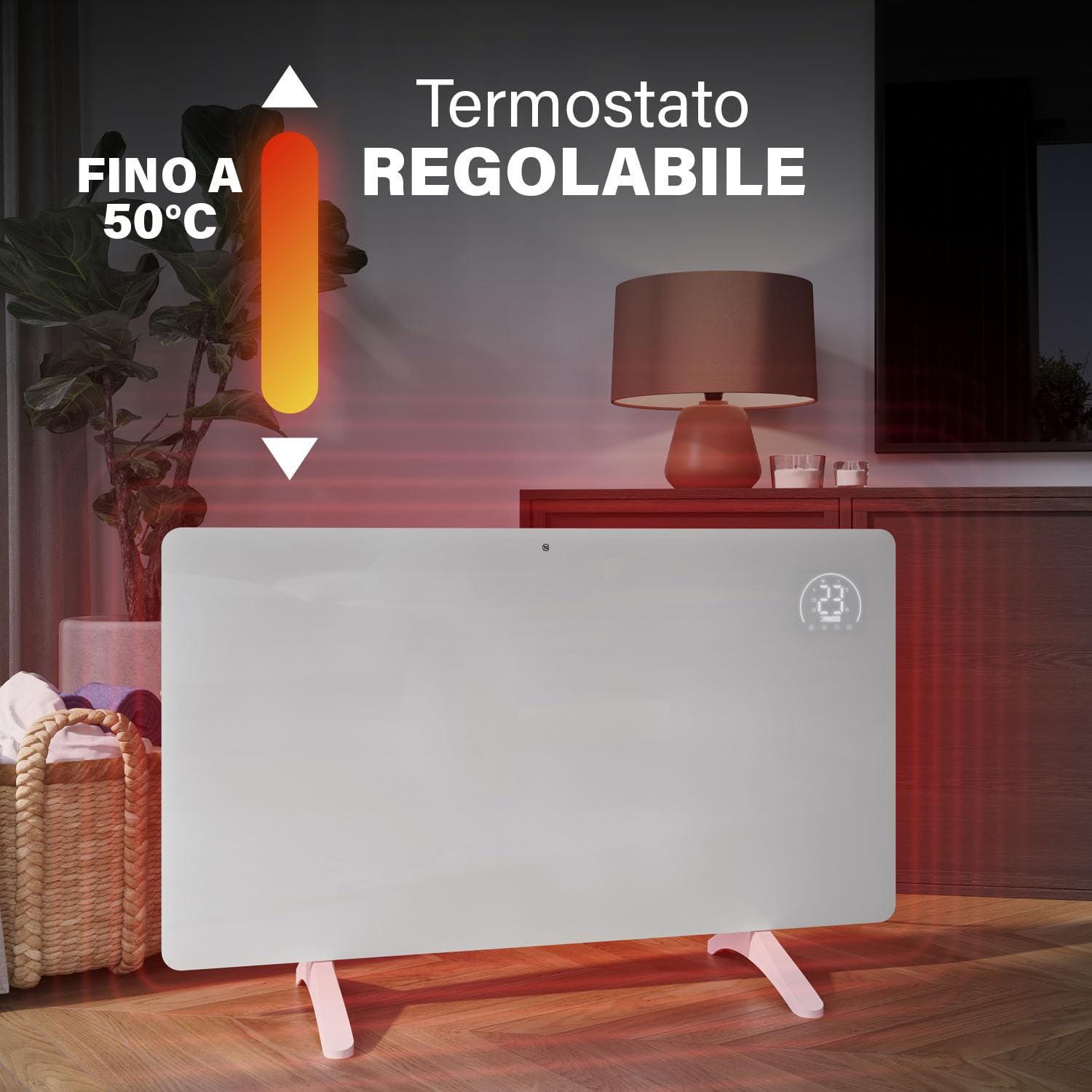 Princess Riscaldatore a infrarossi connettibile - Cristallo di carbonio - 480 W - Termostato regolabile fino a 50 °C - Timer 24 ore - Programmazione settimanale - Bianco o nero (Bianco)