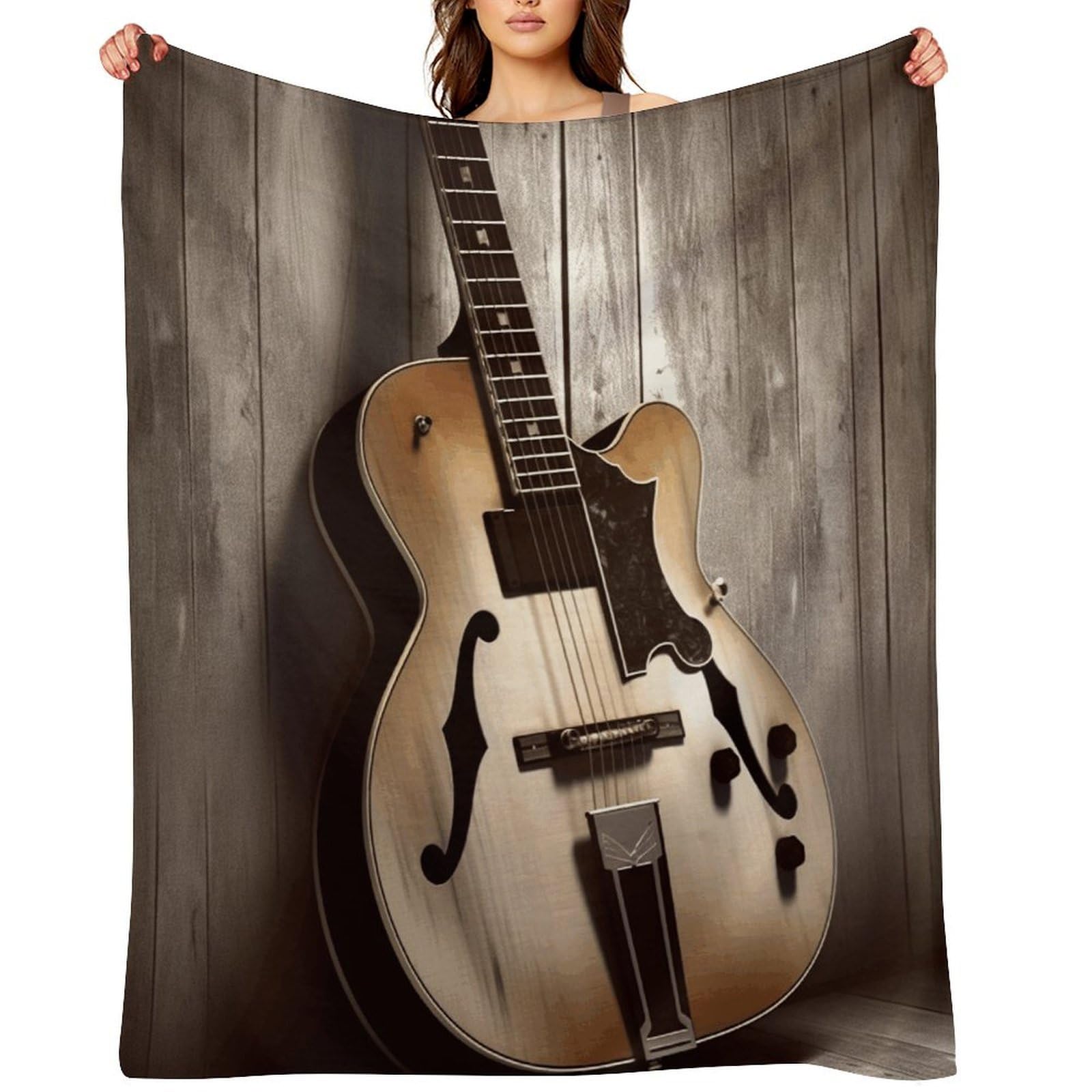 Guitar Pictures Throw Blanket for Couch and Bed Super Soft Warm Lightweight Throw Blankets Cozy Fuzzy Flannel Blanket Personalized Decorative Blankets for Sofa Decor 50"x60"