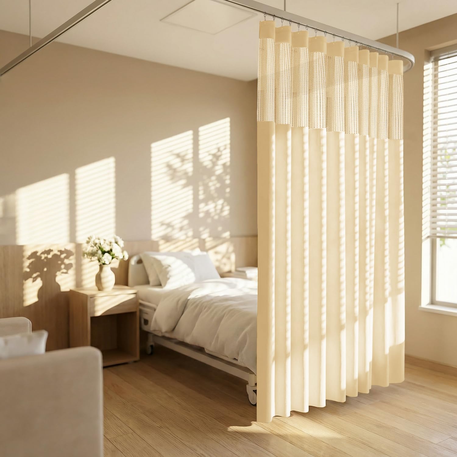 Flame Retardant Hospital Curtain Room Divider,15FT Wide Cubicle Curtain Medical Privacy Curtain for Bedroom,Hospital,Clinic,School（Brown,15x8FT,1 Panel）
