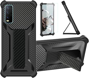bojioderf Case Compatible for Vivo Y20 Phone Case Cover [with Tempered Glass Screen Protector] Hybrid Case [Folding Support Magnetic] [Frosted Anti-Fingerprint] Black