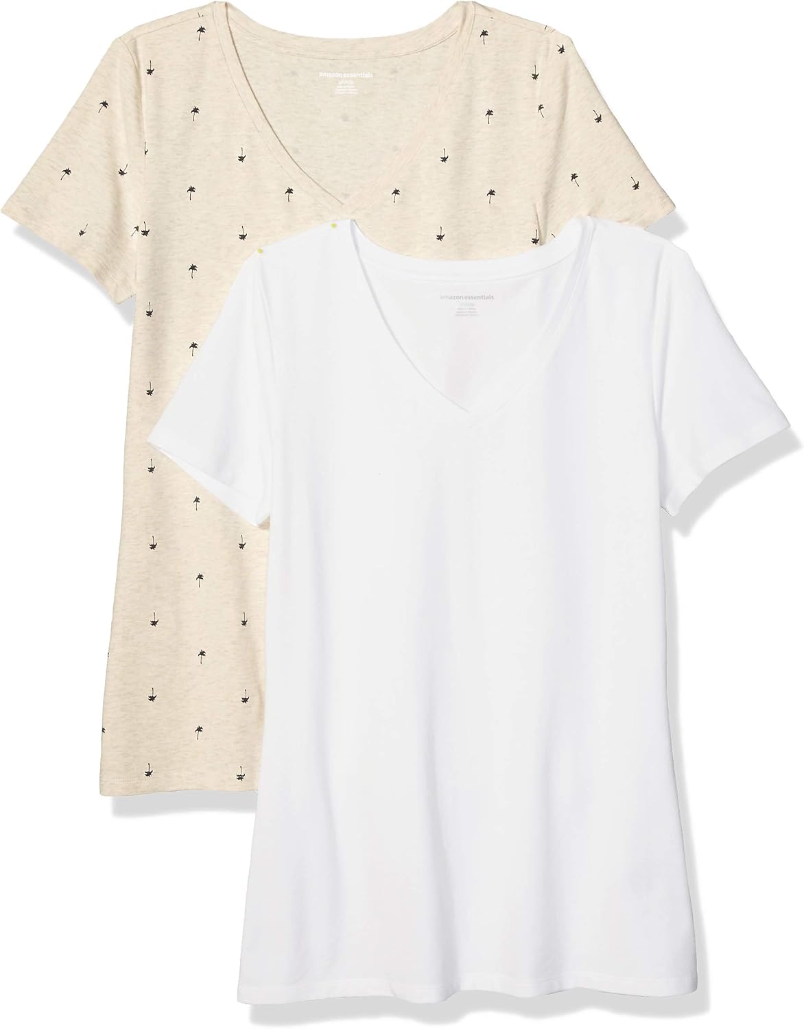 Amazon Essentials Women's Short Sleeve V-Neck T-Shirt, Pack of 2