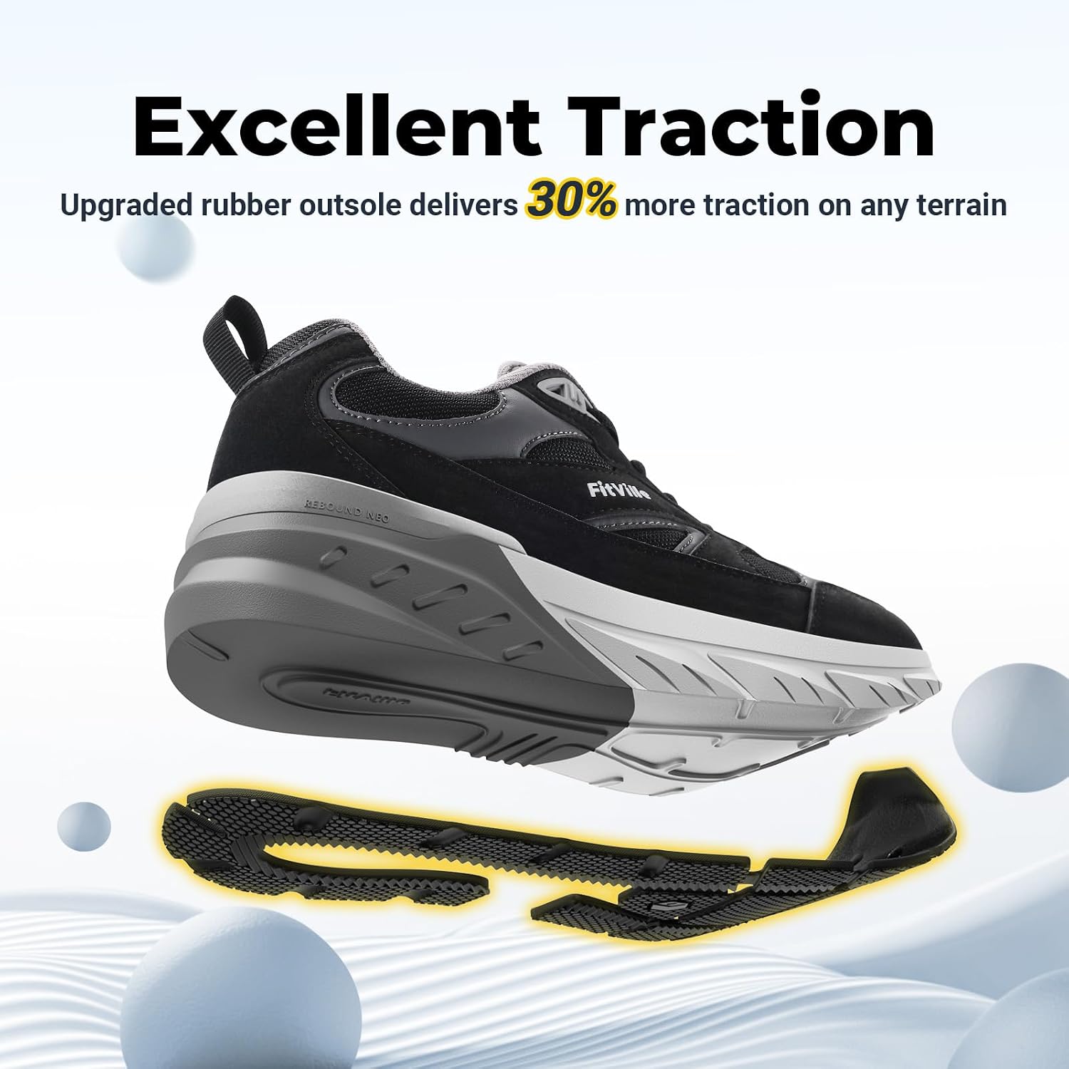 FitVille Wide Walking Shoes for Men Extra Wide Width Sneakers with Arch Support for Flat Feet Heel Pain Relief Plantar Fasciitis - Rebound NEO V1