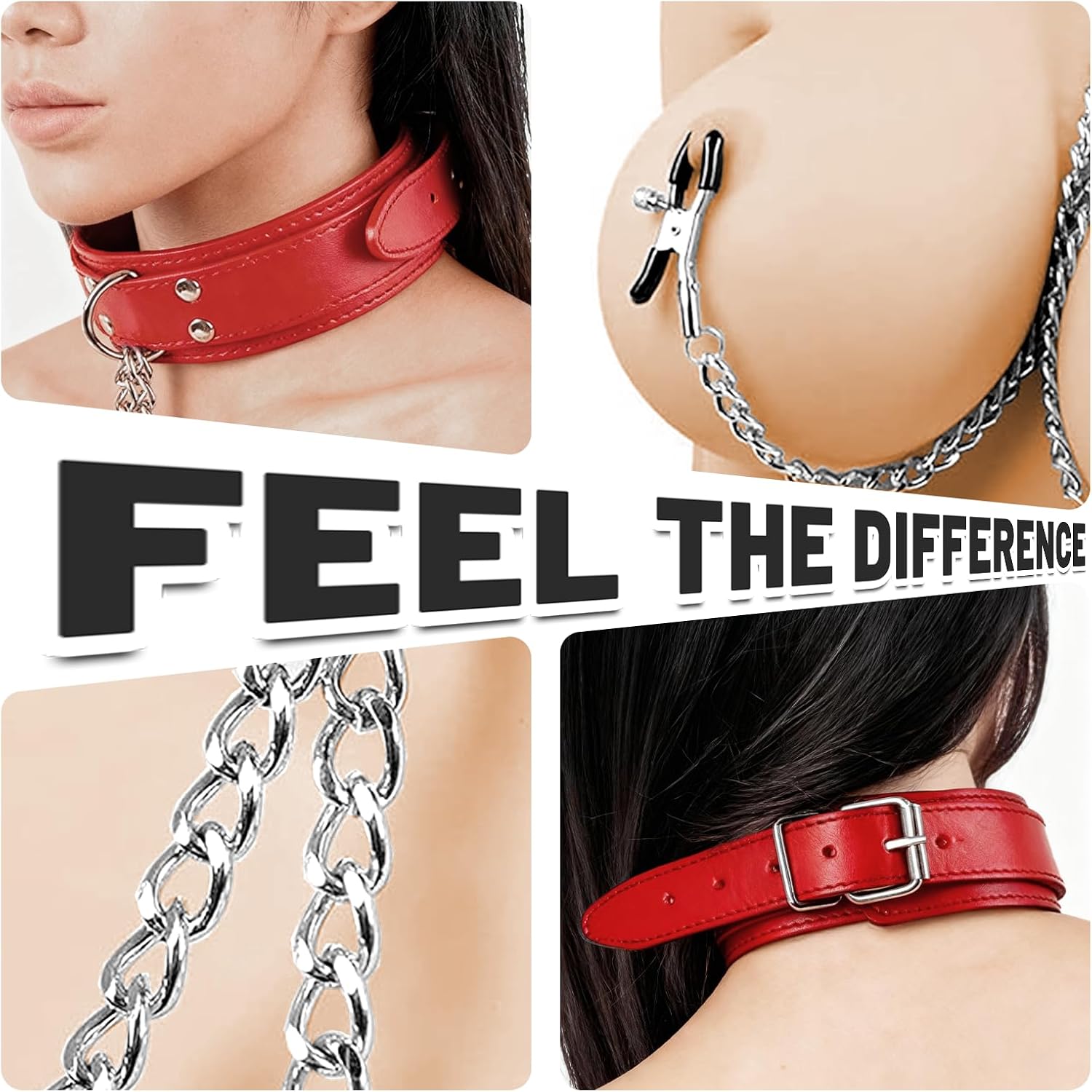 Adult Games Fetish Leather Collar Nipple Clamps Chain Choker Sex Toys for Women Breast Clip Erotic No Vibrator BDSM Tools Shop (Nipple Clamps red)