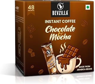 Bevzilla 48 Chocolate & Mocha Instant Coffee Powder Sachets | Arabica Beans with Chocolaty Twist | Perfect for Espresso, L Price In India