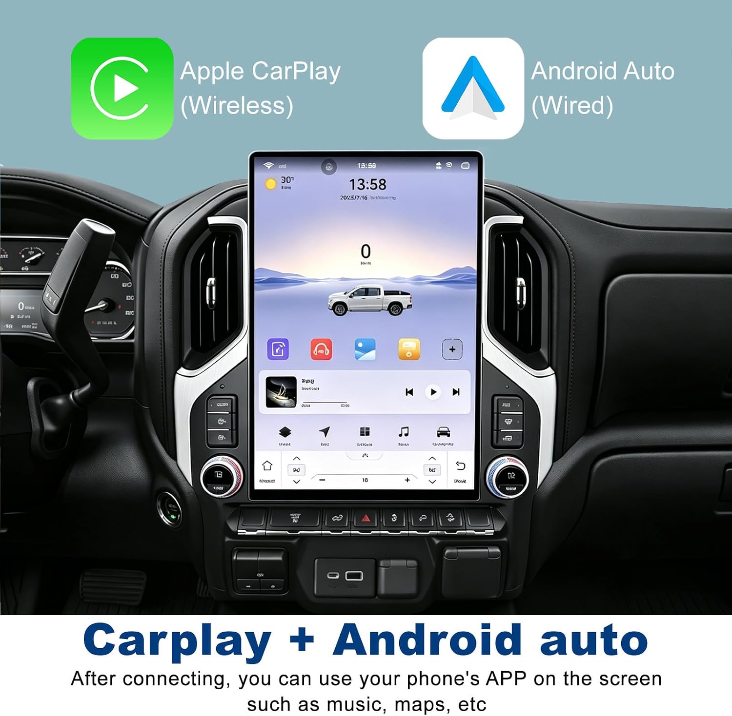 15.6 Inch Touch Screen Upgrade Car Radio for Chevrolet Silverado & GMC Sierra 2019 2020 2021 2022,Tesla Style Stereo Android Head Unit Wireless CarPlay & Android Auto,GPS Navigation,4G&WiFi,Bluetooth image 3