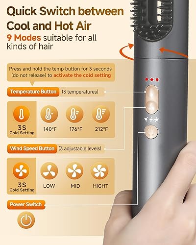 Miniatura 8 de WindBlow Cepillo secador de pelo, alisador 6 en 1, rizadores de envoltura automática para el cabello, profesional 110,000 RPM Magic Multi Styler con