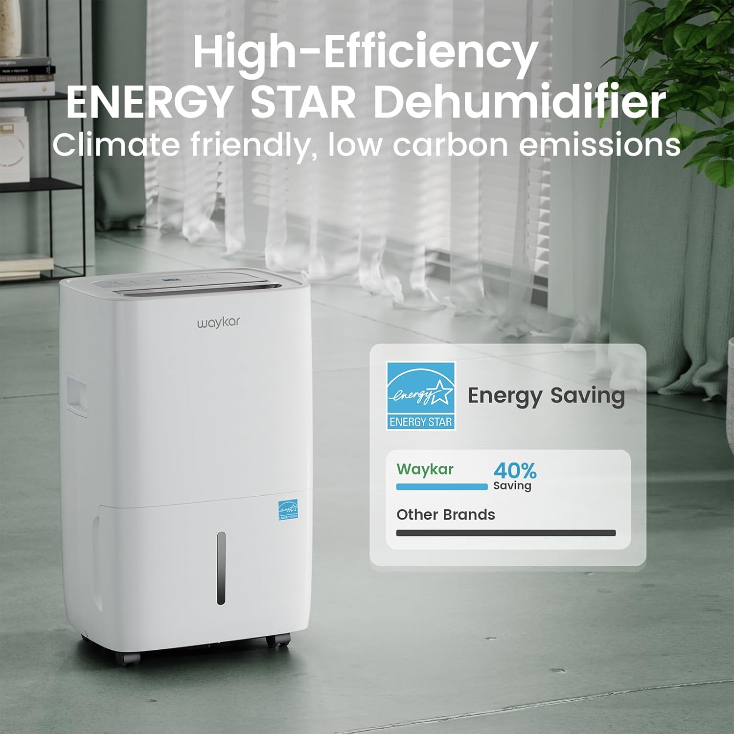 Waykar 80 Pints Energy Star Dehumidifier for Spaces up to 5,000 Sq. Ft at Home, in Basements and Large Rooms with Drain Hose and 1.14 Gallons Water Tank (JD025CE-80) 80 Pints 5000 Sq. Ft image 3 of 9 B0B5V2YZPZ