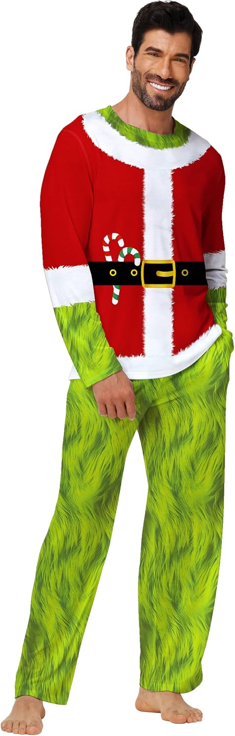 Men Christmas Pajama Set Pjs Long Sleeve Sleepwear Xmas Holiday Lounge Sets
