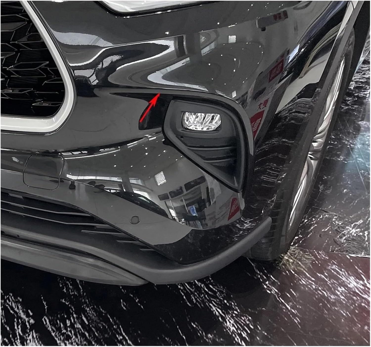 Compatible With Toyota Highlander Kluger Hybrid 2020-2023 2024 Carbon Fiber Front Fog Light Lamp Eyelid Eyebrow Foglight Strip Accessories(Black Baking Varnish)