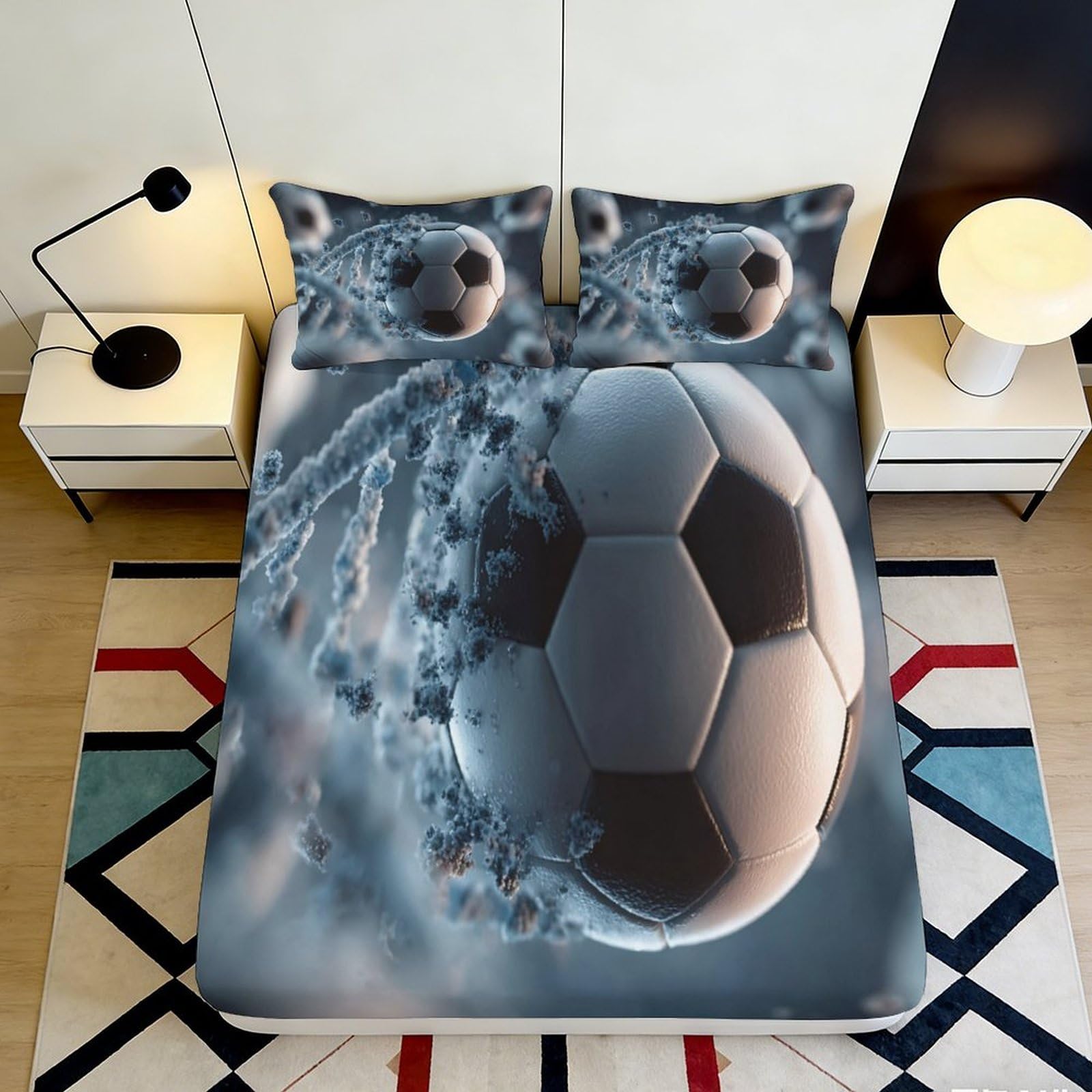 Qjzxknhpgr Style-9 3D Printed Football Net Fitted Sheet Microfiber Soft Breathable Soccer Ball Bed Cover For Bedroom Dorm Decor 90X200x25cm