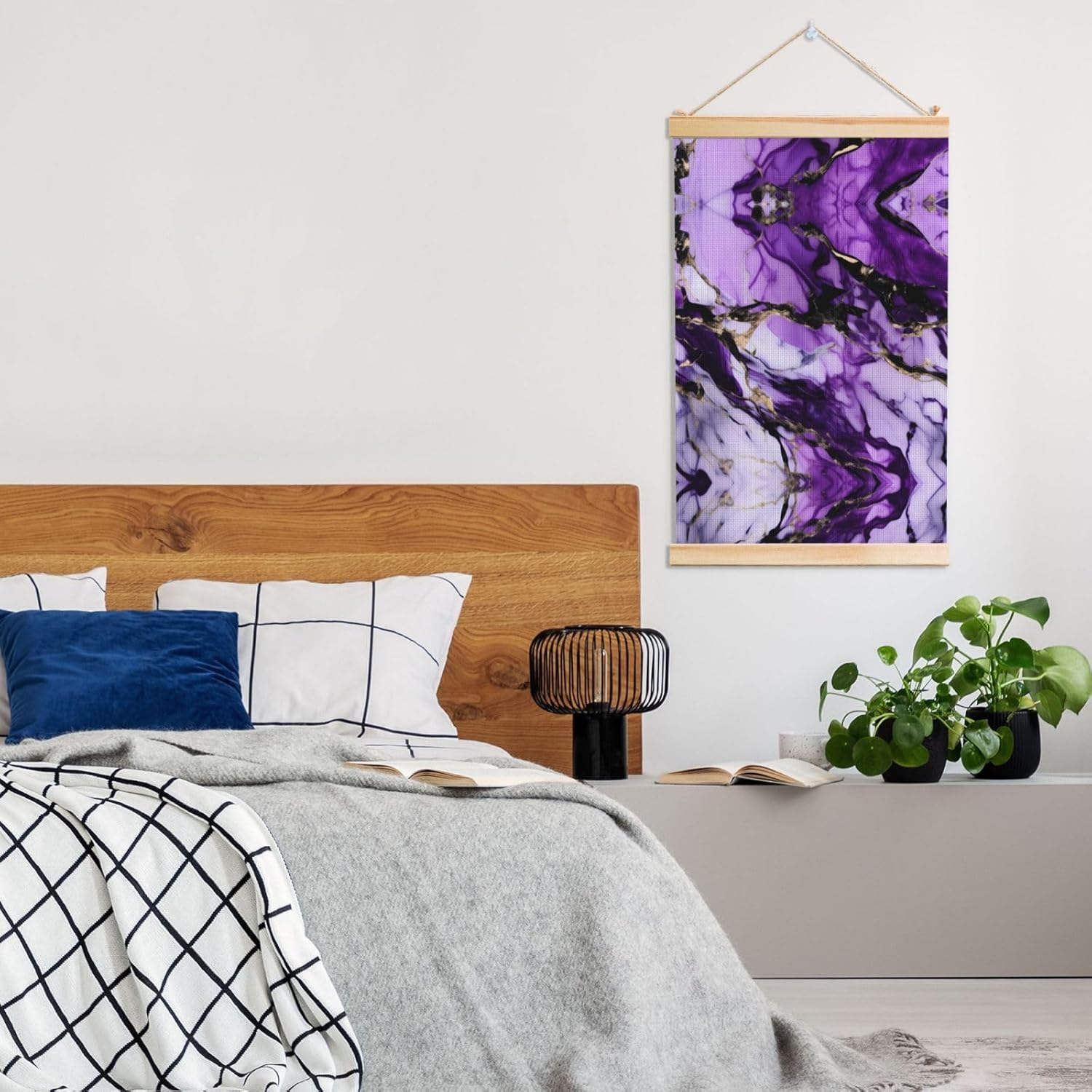Purple Marble Print Poster Hanger,Hanging Poster, Poster Frame,Wood Poster Hanger, For Wall Hanging