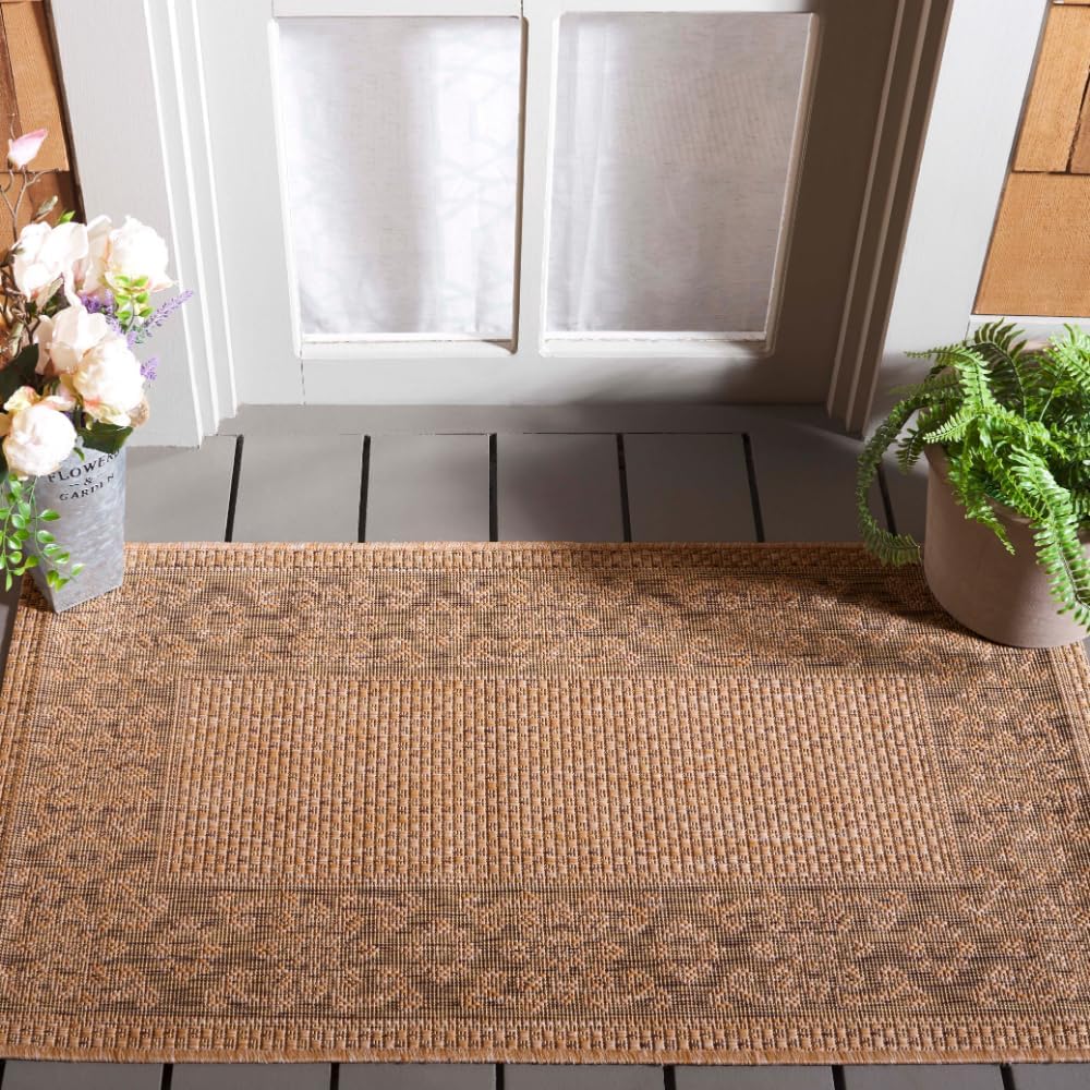 SAFAVIEH Courtyard Collection Accent Rug - 2'7" x 5', Natural & Gold, Non-Shedding & Easy Care, Indoor/Outdoor & Washable-Ideal for Patio, Backyard, Mudroom (CY6011-39)