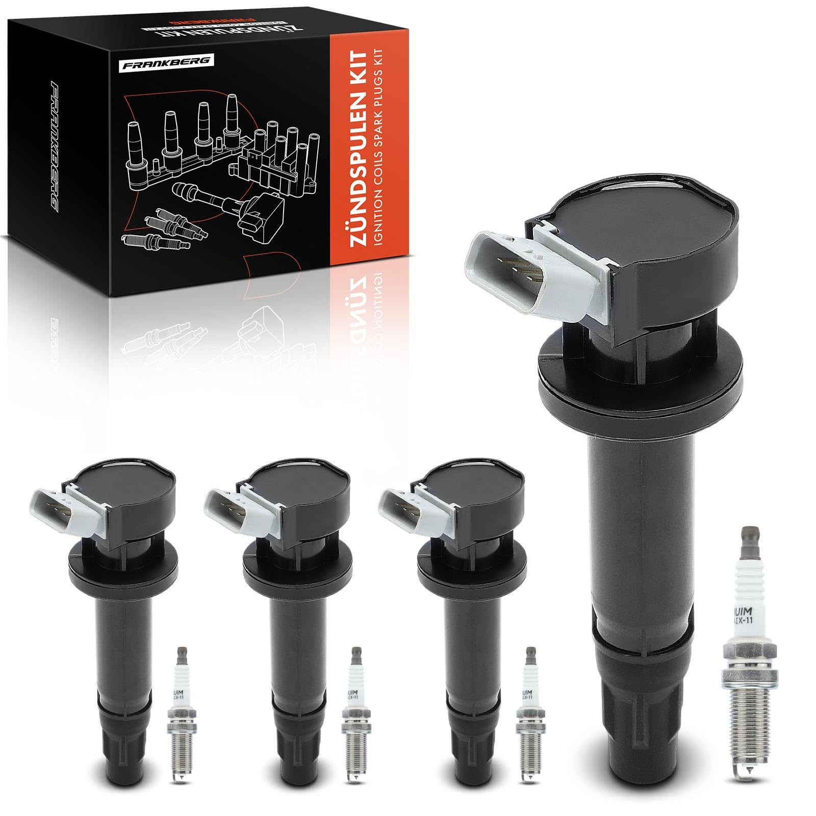 Frankberg 4 bobinas de encendido + 4 bujías 19500B2040 | Compatible con: A.v.e.n.s.i.s T25, C.o.r.o.l.l.a Compact E11, A.v.e.n.s.i.s Saloon T25, C.o.r.o.l.l.a E11