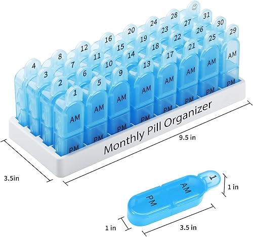 Miniatura 8 de Daviky Pastillero mensual 2 veces al día, pastillero de 30 días AM PM, organizador de pastilleros de un mes, organizador de pastillas de 31 días dos