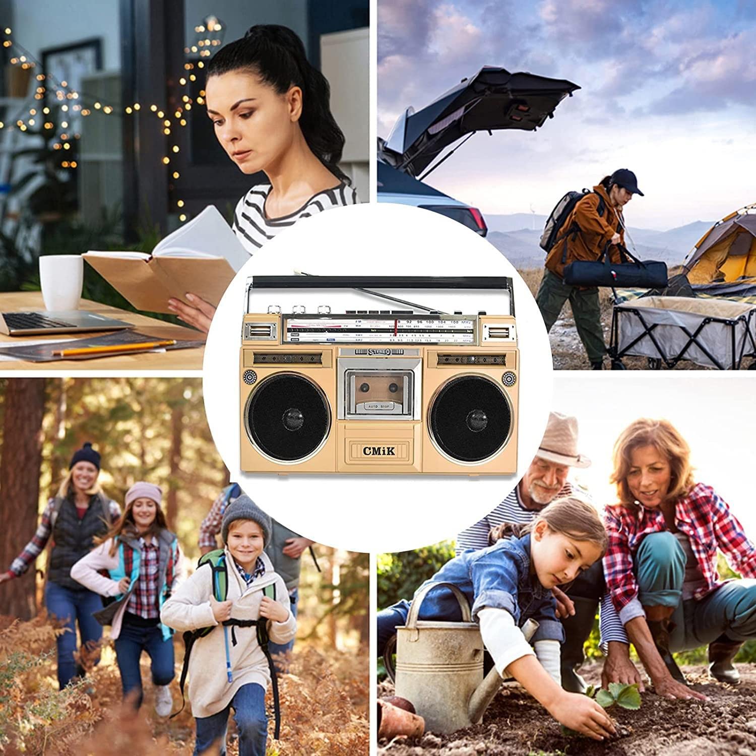 con Radio Am/SW/FM y grabadora,Reproductor de Tarjetas de Radio Retro Compatible con reproducción de Disco U/Tarjeta SD,Estilo años 80,Golden