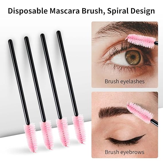 Tifanso 500PCS Disposable Lash Spoolies for Eyelash Extensions, Pink | Multipurpose Mascara Wands & Eyebrow Brushes, Professional Lash Extension Supplies, Soft Bristles, Essential Eye Makeup Tool