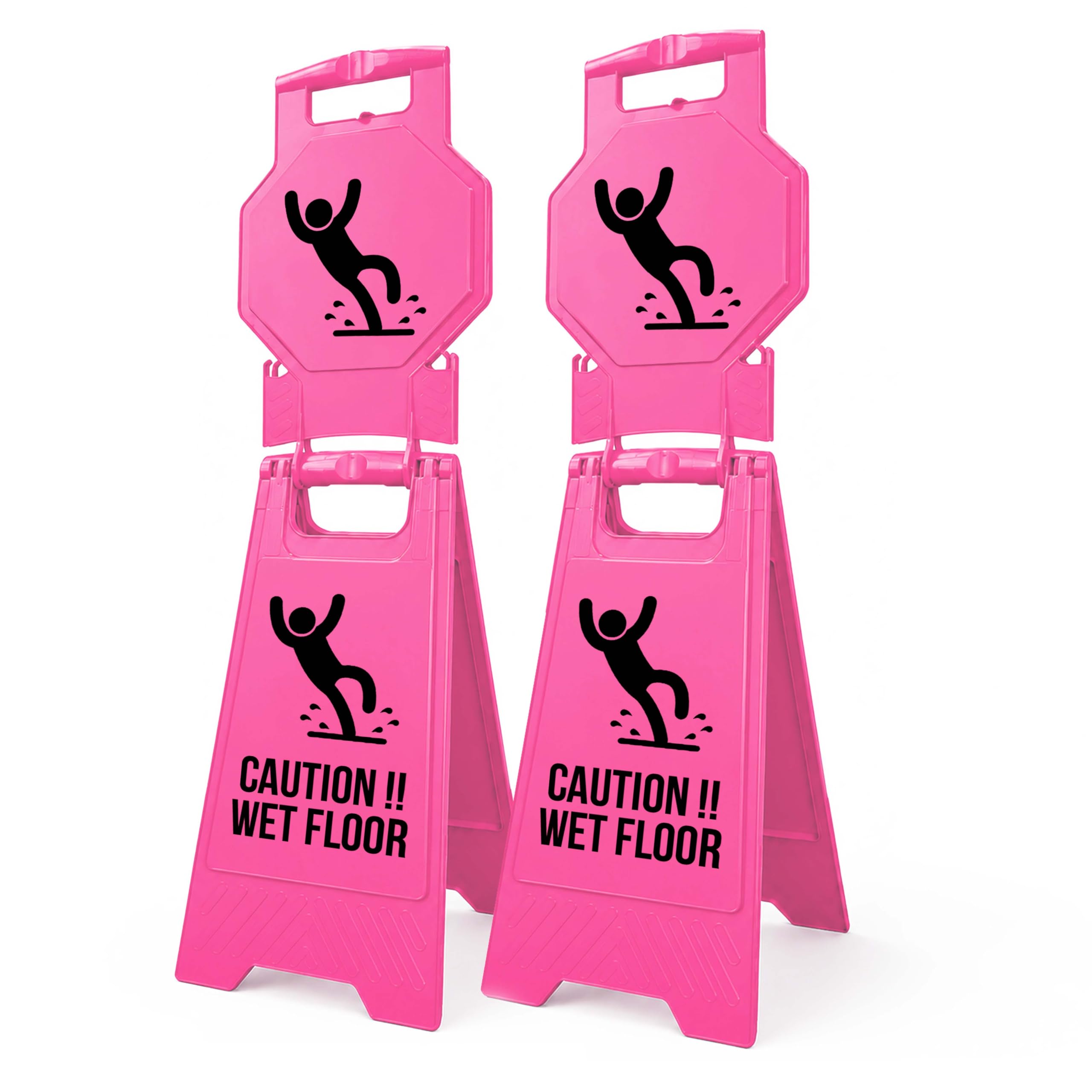Berry Caution Wet Floor Sign - Pink | 100CM Height Slippery Floor Warning Board | Freestanding Foldable Safety Sign for Commercial Use | Double-Sided Plastic Floor Caution Board - Set of 2