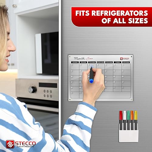 Miniatura 8 de STECCO Calendario magnético para nevera de borrado en seco. Calendario mensual acrílico de borrado en seco. Calendario magnético acrílico para