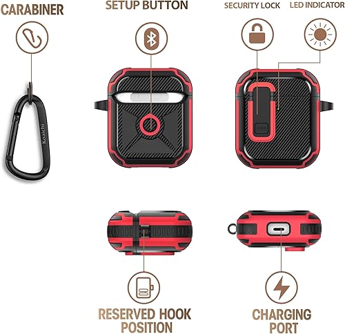 Miniatura 5 de Koaichi Funda para AirPods Pro 21 generación funda protectora ultra dura de cuerpo completo con cerradura potente protección contra caídas funda