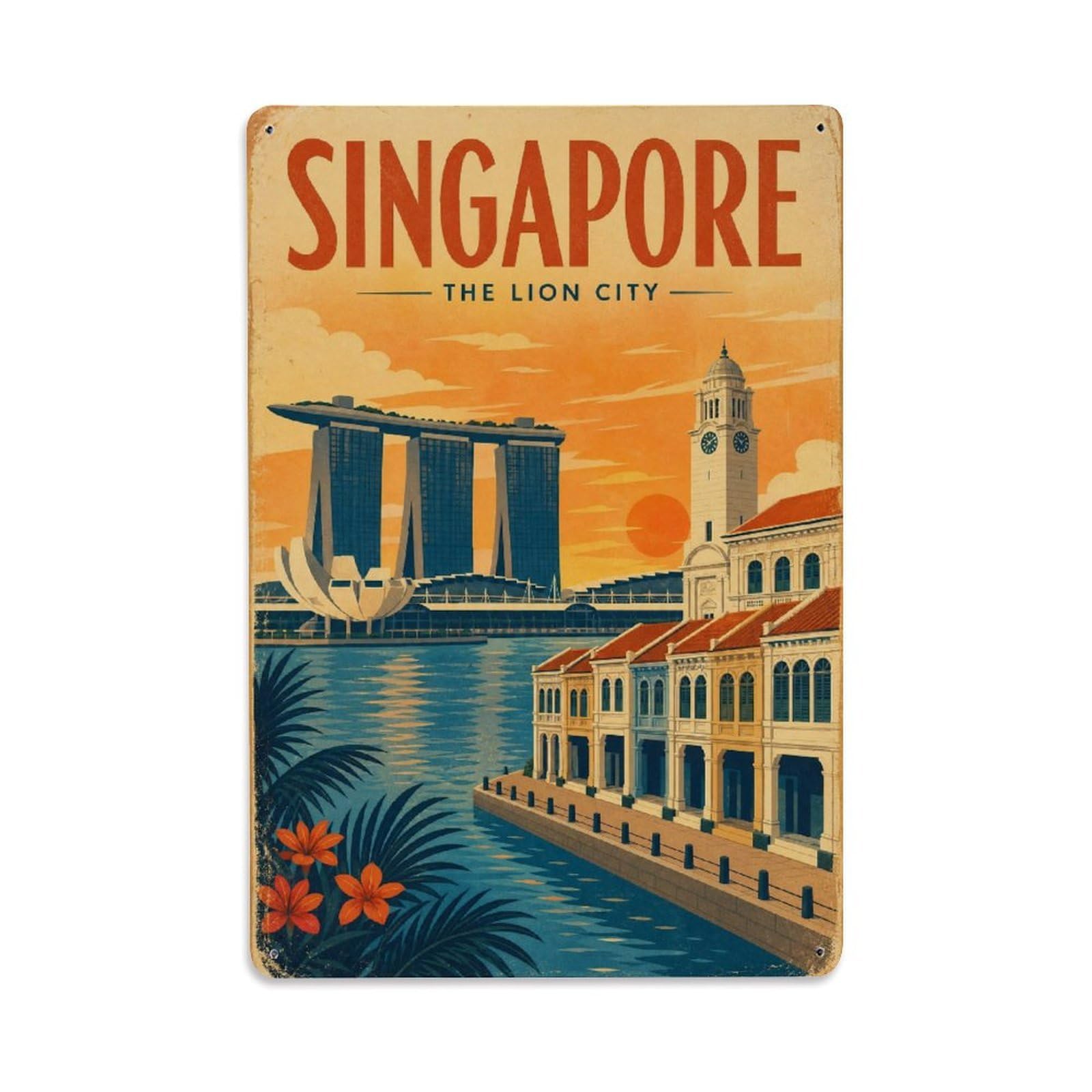Singapore Historic City Classic Travel Destination Metal Tin Sign