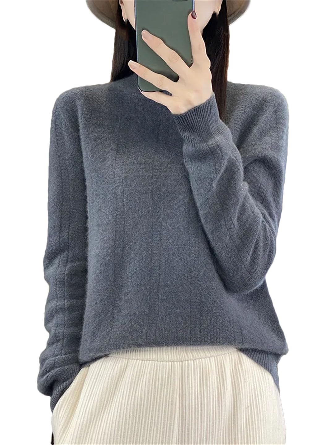 Maglione da donna a collo alto oversize autunnale casual a maniche lunghe maglione di lana basic top lavorato a maglia