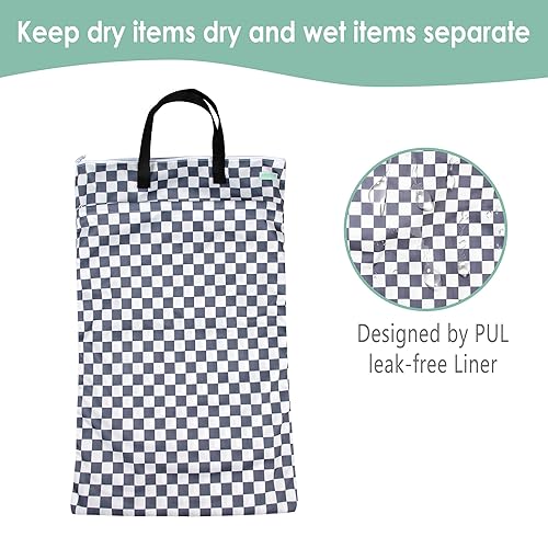 Miniatura 4 de wegreeco Bolsa de pañales reutilizable de tela húmeda y seca para colgar (tablero de ajedrez gris, verde menta)