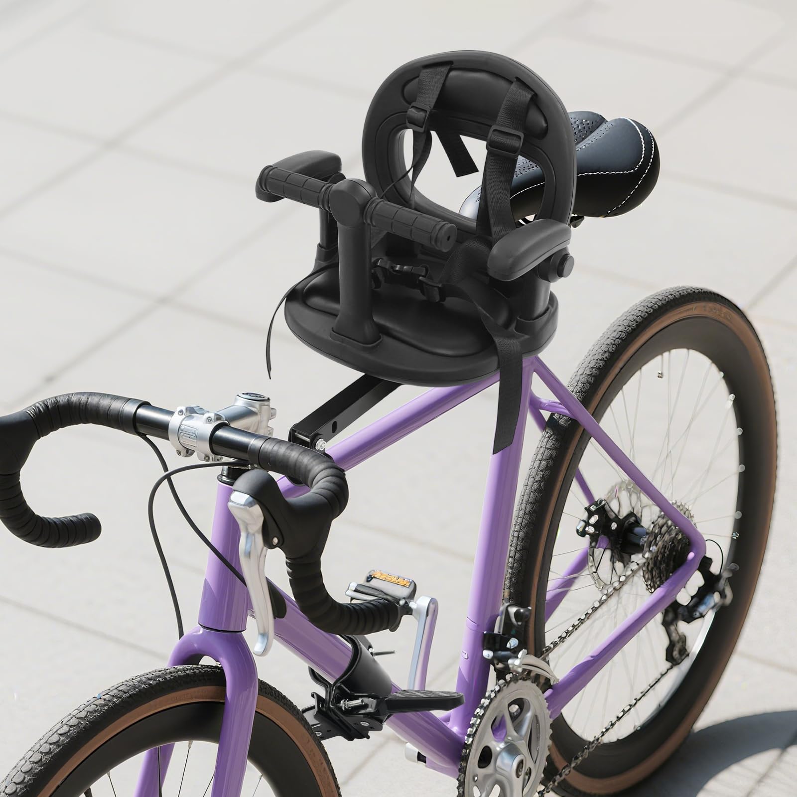 Seggiolino anteriore per bicicletta con schienale montato su tubo di sella, capacità di carico 40 kg, per bambini da 6 mesi a 8 anni, adatto per mountain bike