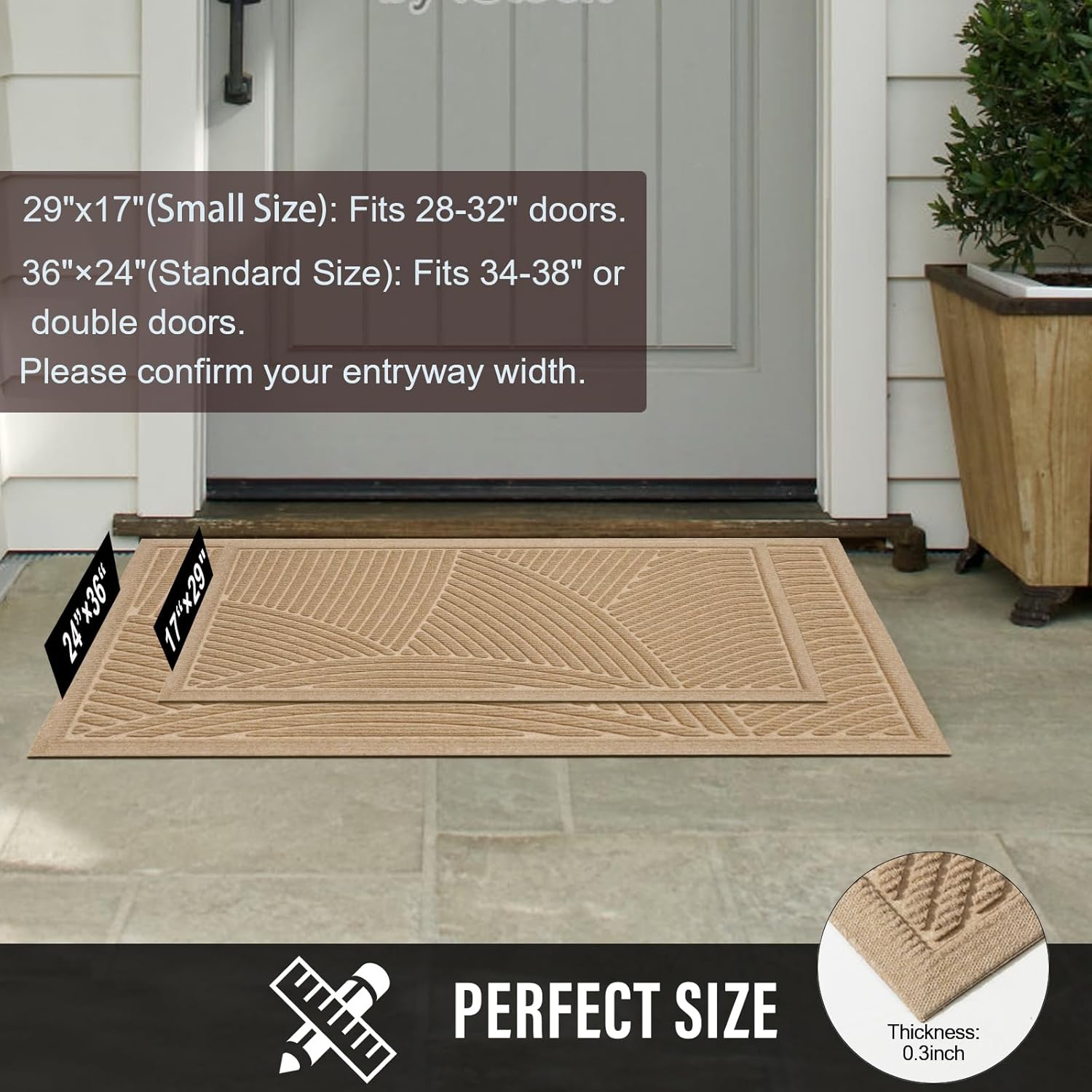 Sturdy Front Door Mat, Absorbent Muddy Dirt Resist Welcome Door Mats Outdoor Indoor, Fade Resistant, Non-Slip Backing Entry Mat Low Profile Doormat for Entryway, 36×24, Beige
