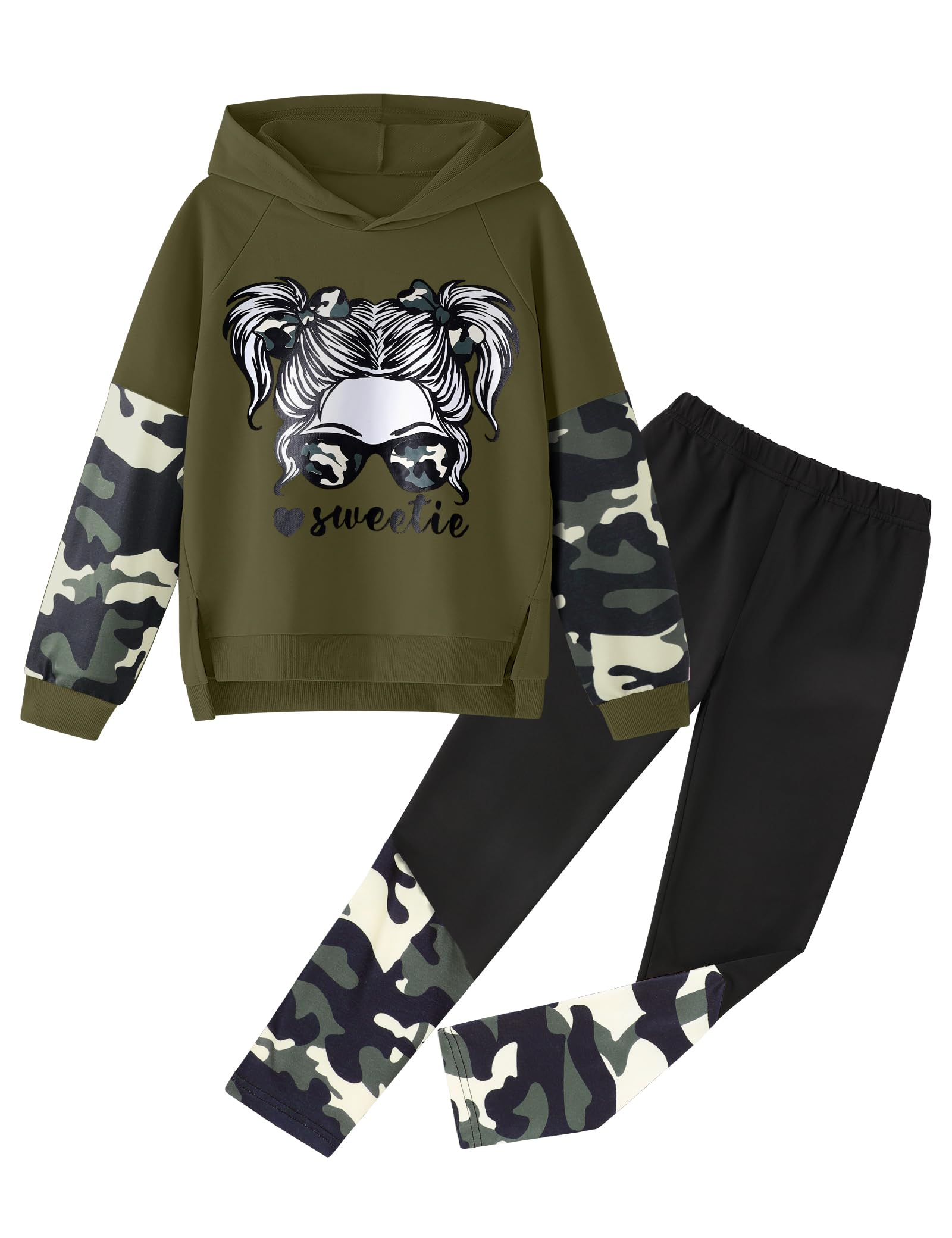 Gaupafmb Girls Clothes Cool Girl Print Tie Dye Hoodie Pullover Sweatshirt Leggings 2PC Outfits