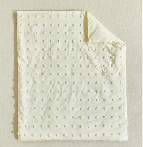 Miniatura 6 de Juego de ropa de cama blanca para cuna, edredón jacquard de lunares con sábana bajera y falda de cama, bonito bordado, bohemio, shabby chic, suave