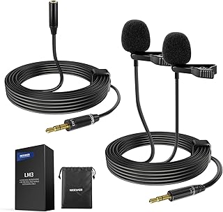 NEEWER 2m Cable Micrófonos Lavalier Dobles con 4m Cable Extensión, Mini Clip On Condensador Omnidireccional Micrófono Sola…