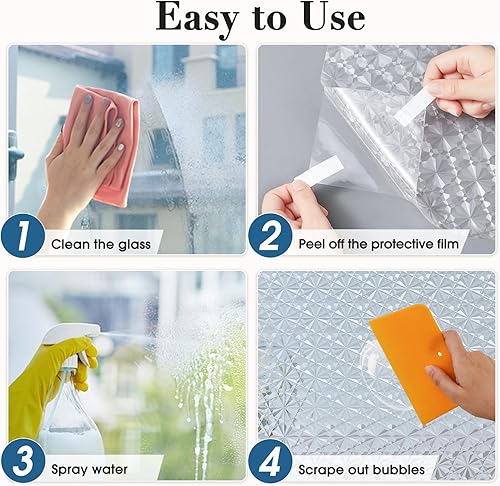 Miniatura 8 de Windimiley Película de privacidad para ventana, película de vidrieras con control de calor UV, esmerilado arco iris, película decorativa de baño