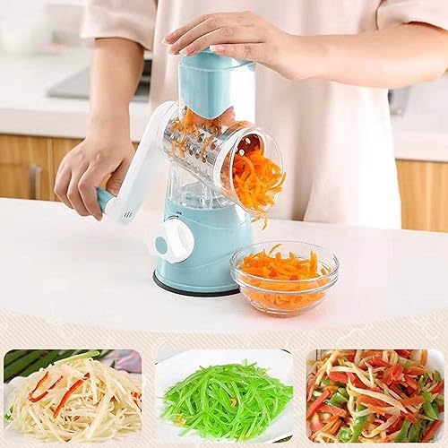 Miniatura 2 de Rallador rotativo de queso, cortador manual de verduras, base de succión, 3 cuchillas intercambiables de acero inoxidable, molinillo de nuez, caja