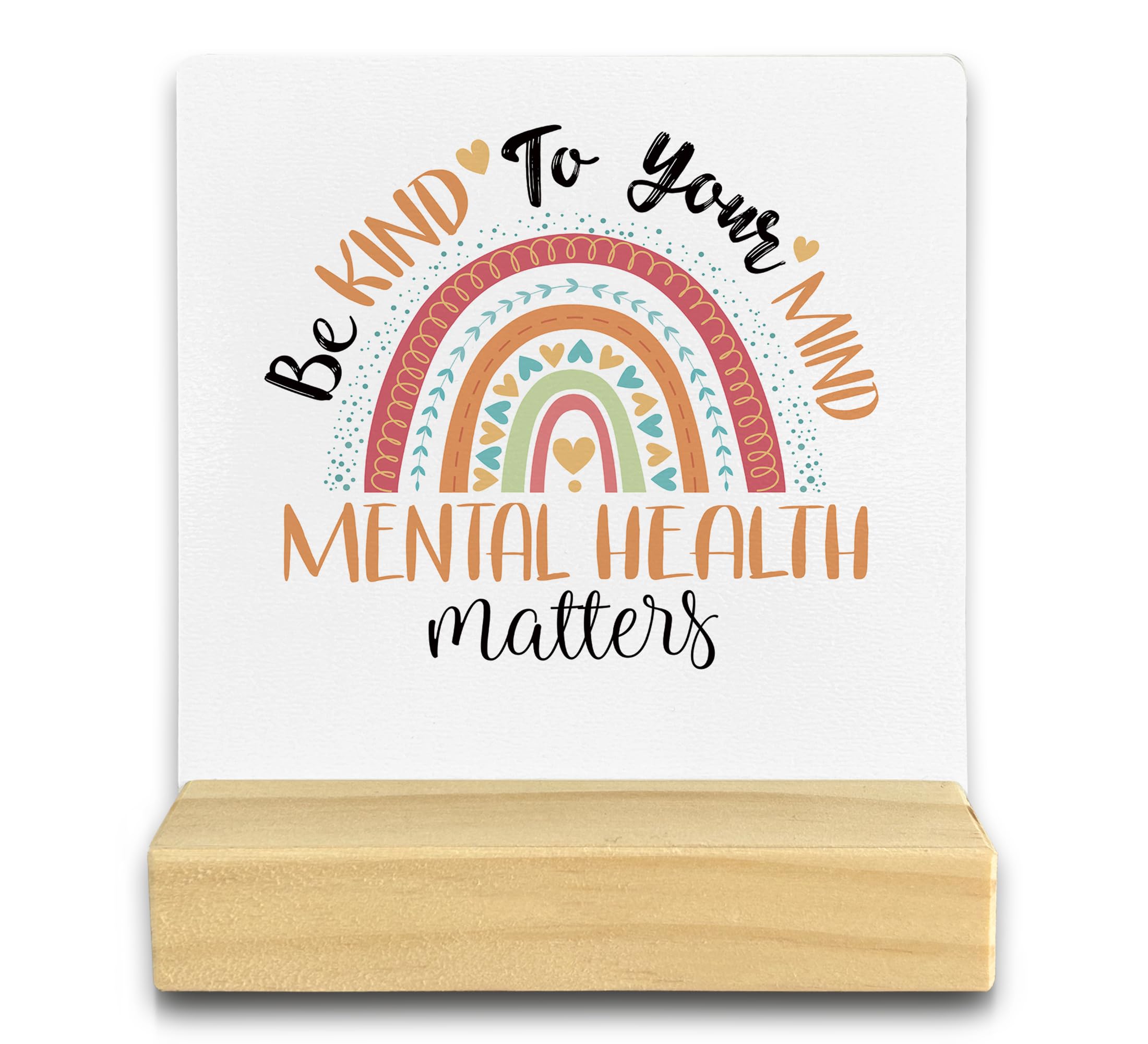Be Kind to Your Mind Mental Health Matters Wood Plaque Sign Desk Decor,Mental Health Awareness Gifts,Positive Wood Plaque Sign Desk Decor with Wooden Stand for Therapy Office Counseling Office
