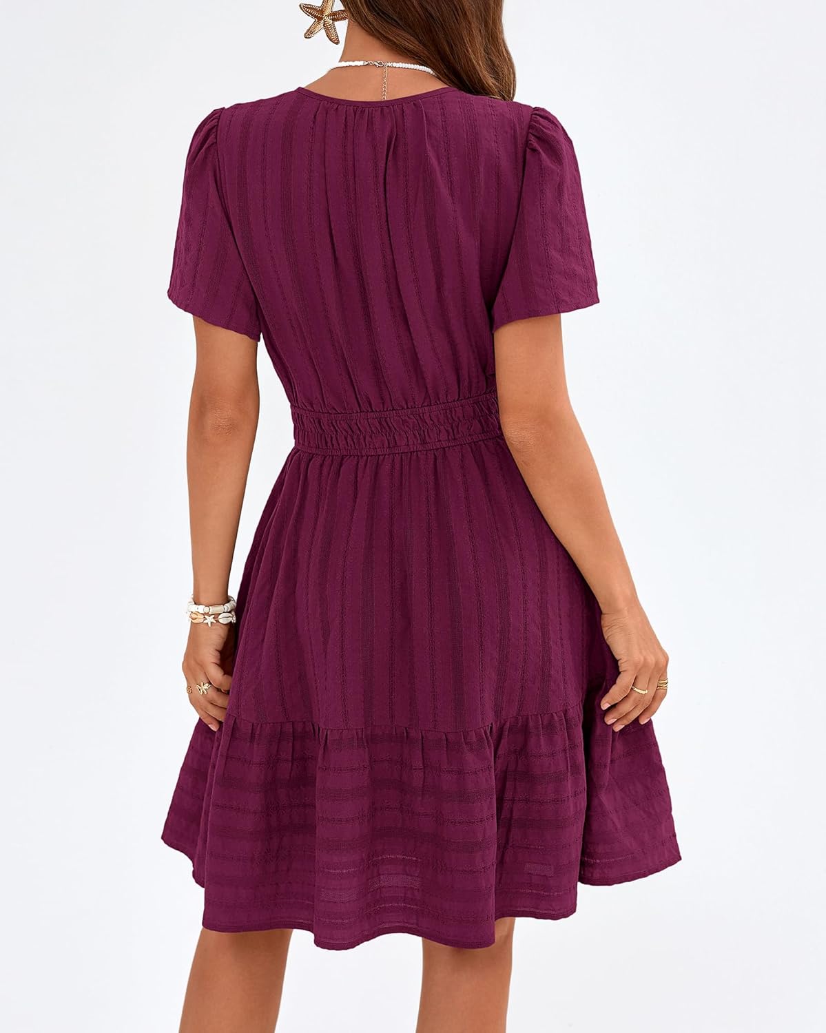 BTFBM Womens Spring 2026 Casual Mini Dresses Lightweight Short Sleeve V Neck Elastic Waist Cute Boho Beach Dress Pockets - Image 4