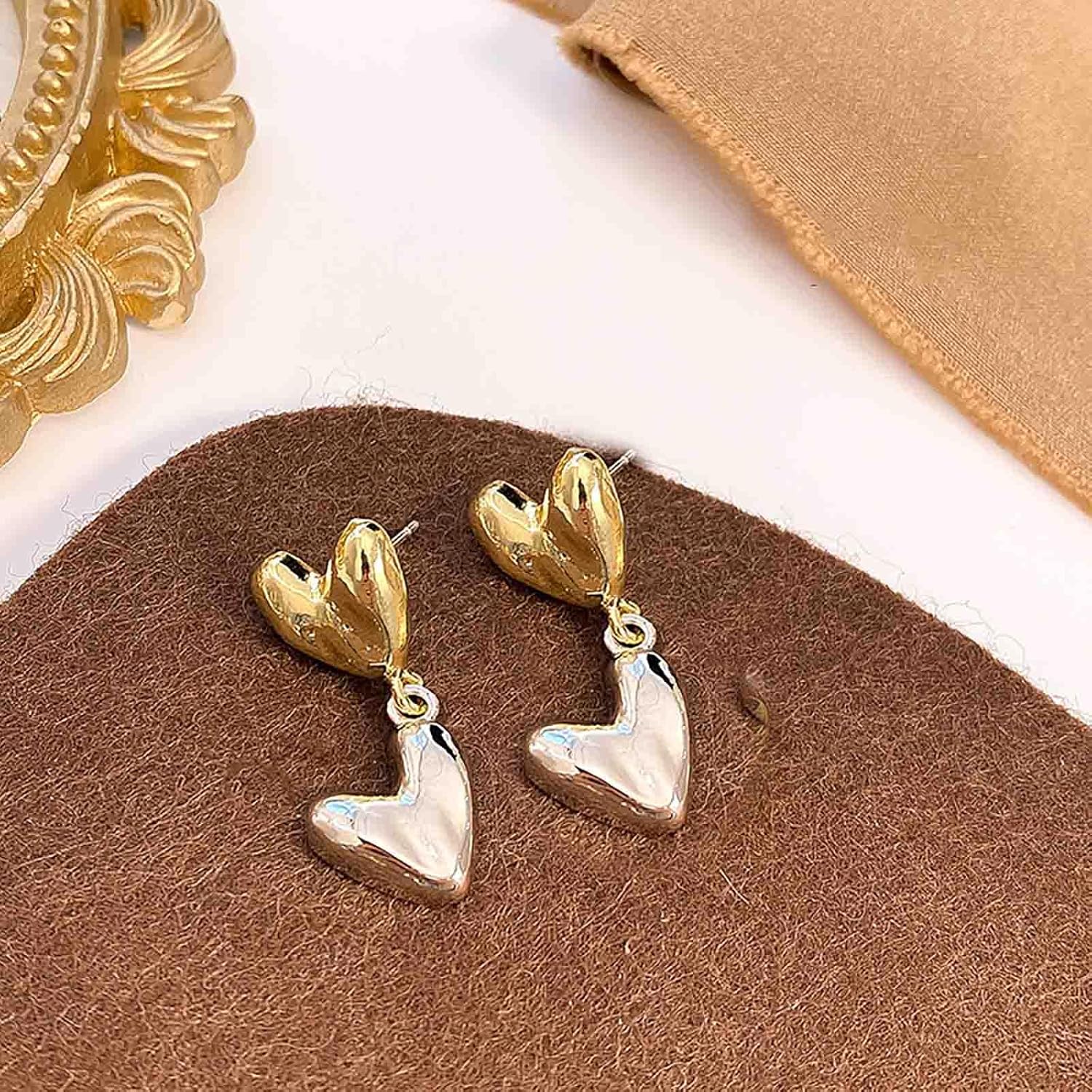 Boho Heart Earrings Love Heart Drop Earrings Gold Heart Stud Earrings Statement Earrings Jewelry for Women and Girls - Image 4