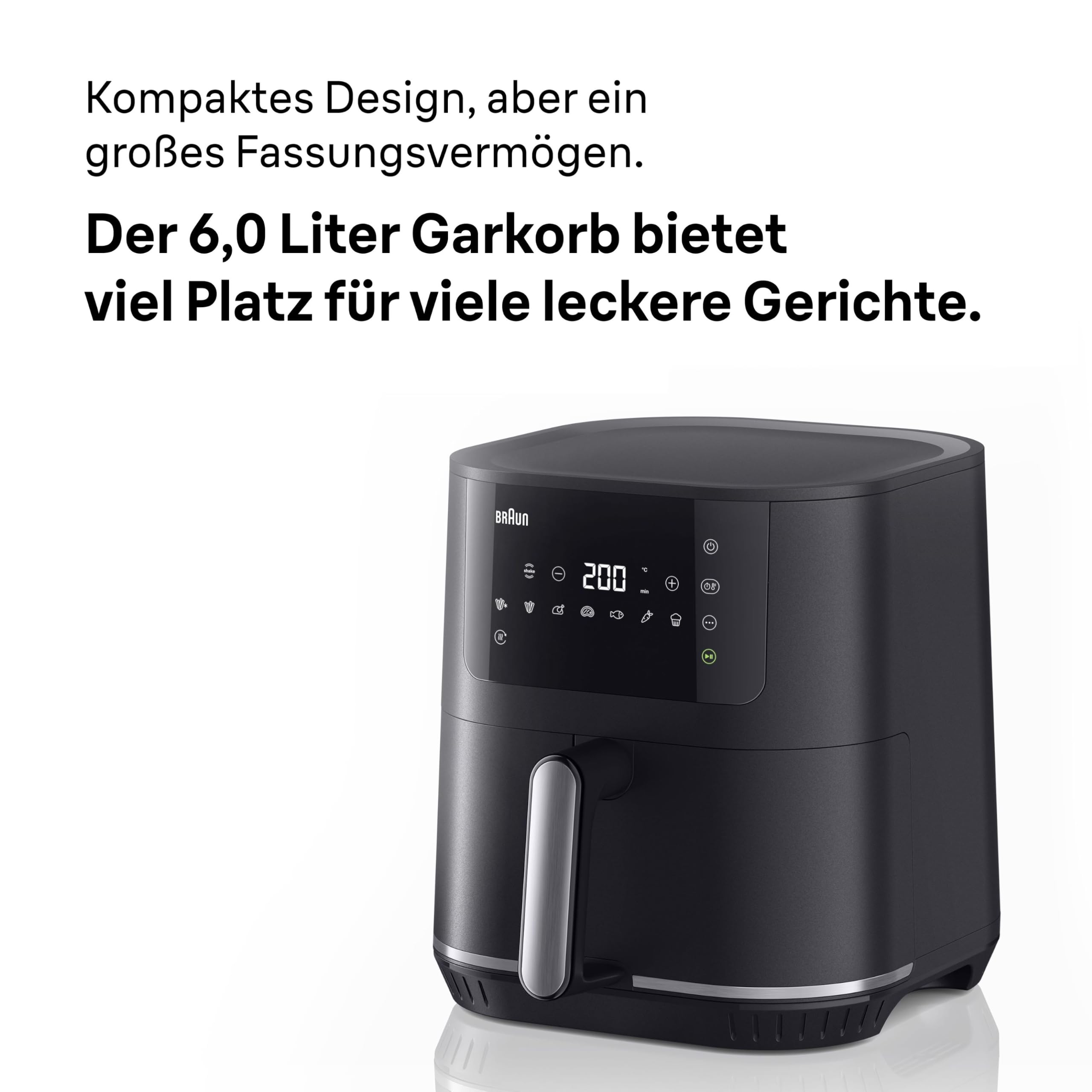 Braun MultiFry5 HF5030IBK, frytkownica powietrzna, pojemność 6 l, 8 programów gotowania, cyfrowy wyświetlacz LED, antypoślizgowe nóżki, temperatura 80-200°, kosz do mycia, 1700 W, matowy czarny