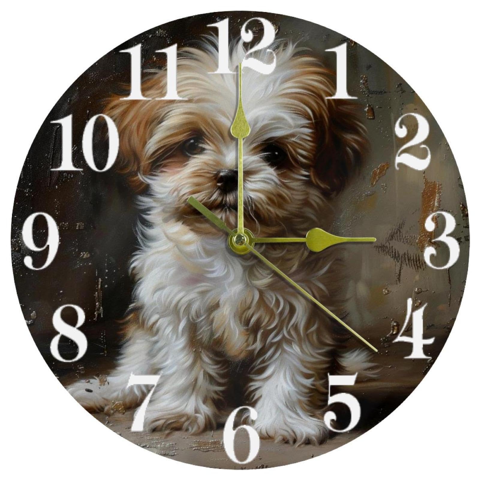 VAPOKF Shih Tzu Dog Puppy Wall Clock, Silent Non Ticking Quartz Battery Operated Round Wall Clocks Home/Kitchen/Office/School Clock