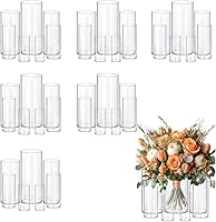 Vista 12 de 5 piezas de jarrones de vidrio Cilindro Jarrones para centros de mesa Pequeños jarrones de flores de vidrio transparentes Jarrones para decoración