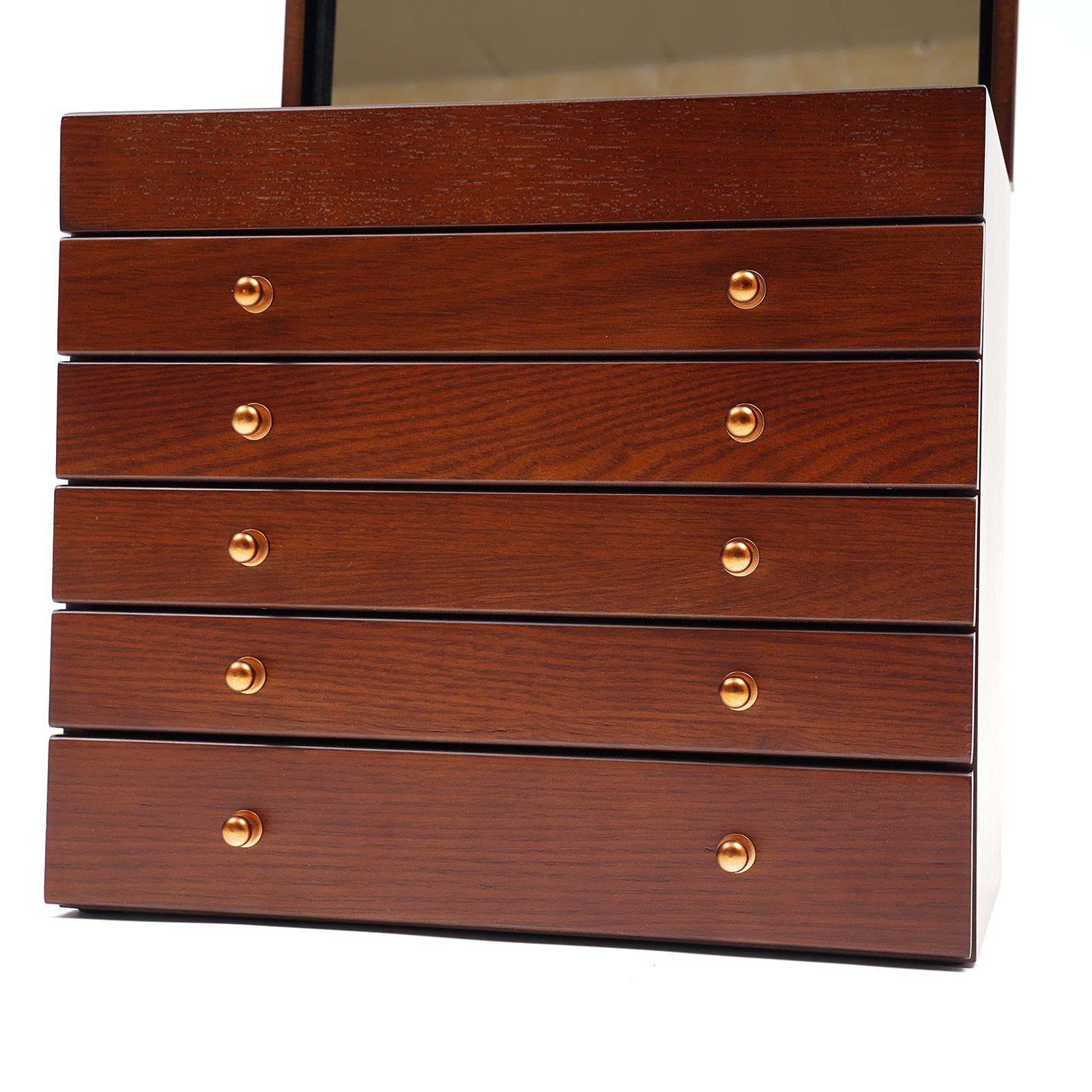 Portagioie a 4 livelli con specchio, vintage, in legno, per anelli