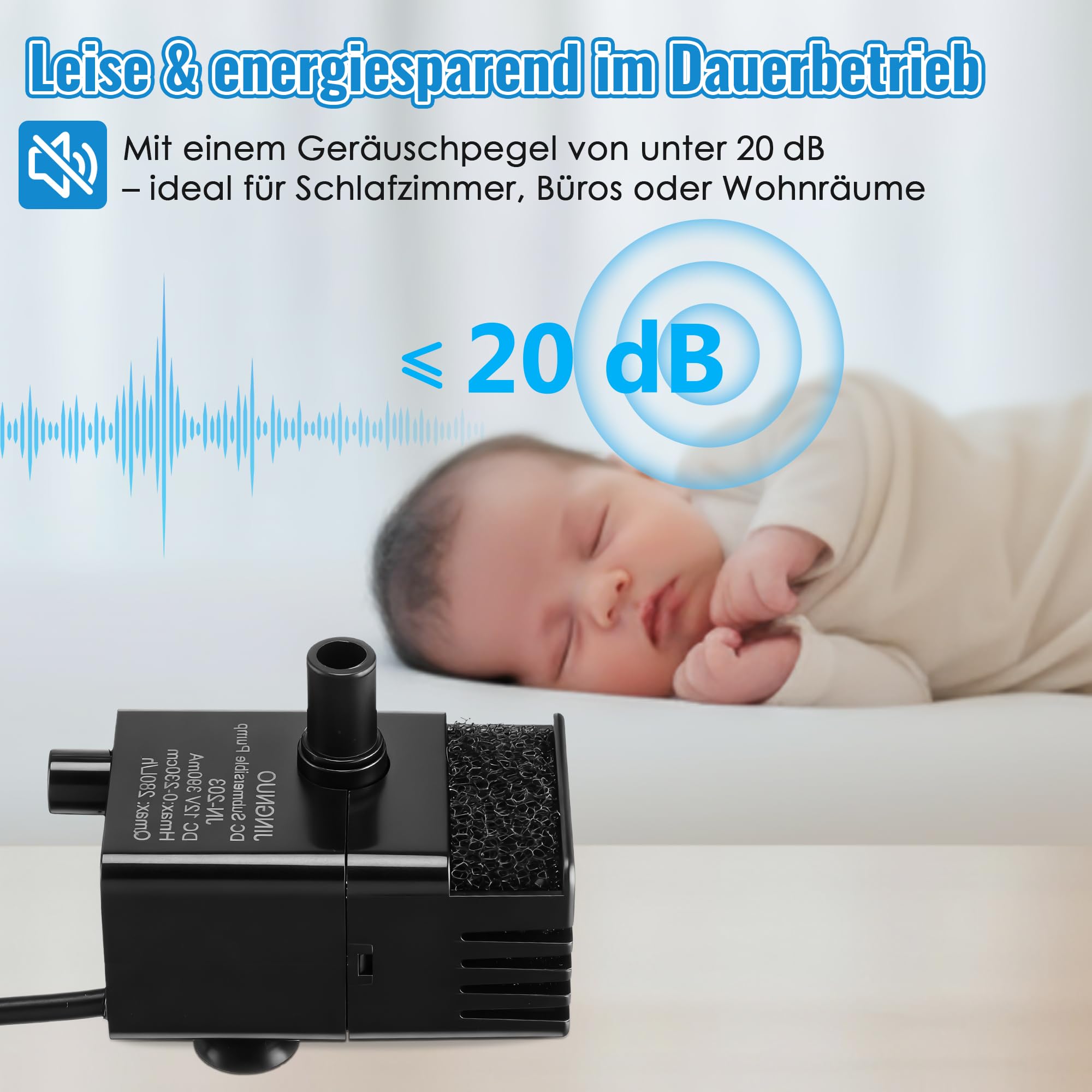 Weewooday Pompe mini automatique avec capteur d eau, tuyau 2,5 m & clapet, 280 L/h pour clim, déshumidificateur, sous-sol, machine à glaçons marche/arrêt automatique & silencieuse