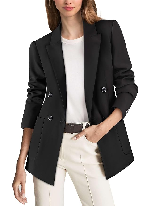 VFSHOW Womens Open Front Peak Lapel Double Breasted Back Slit Pockets Office Business Work Slim Blazer Jacket